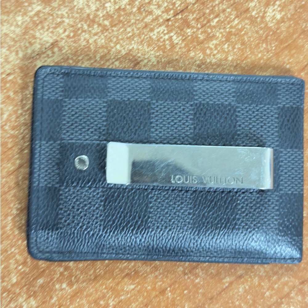 Louis Vuitton Black Checkered Card Holder with money clip - Picture 2 of 4